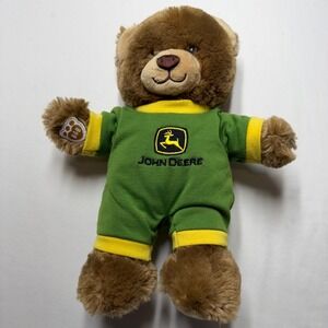 Build-A-Bear John Deere Teddy Bear Plush with Green Romper Outfit Brown B-A-B